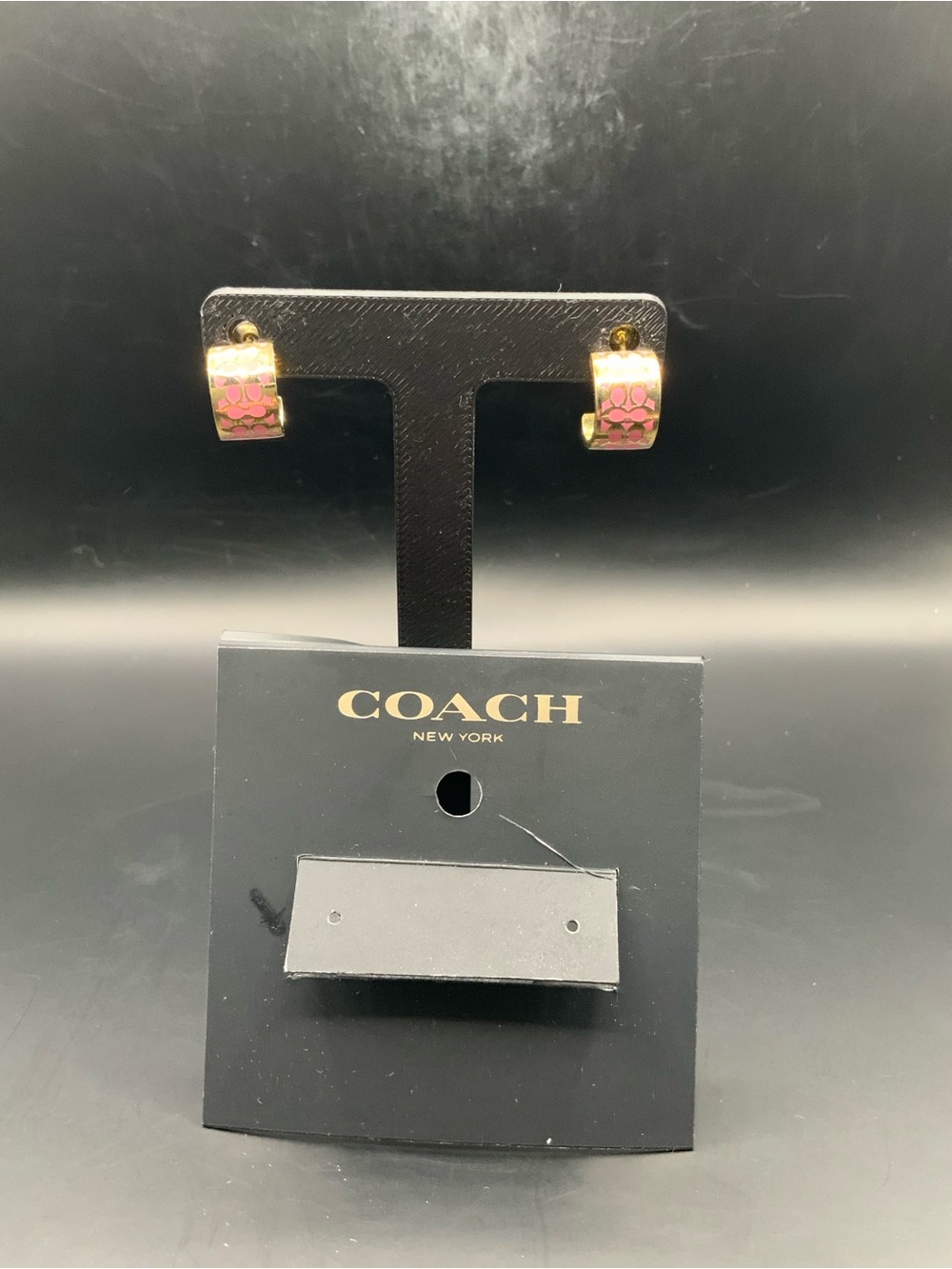 COACH Gold-Tone Hoop Earrings with Pink Signature Enamel